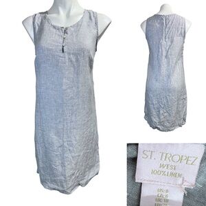St. Tropez West dress size‎ 6 gray 100% Linen sleeveless vacation resortwear